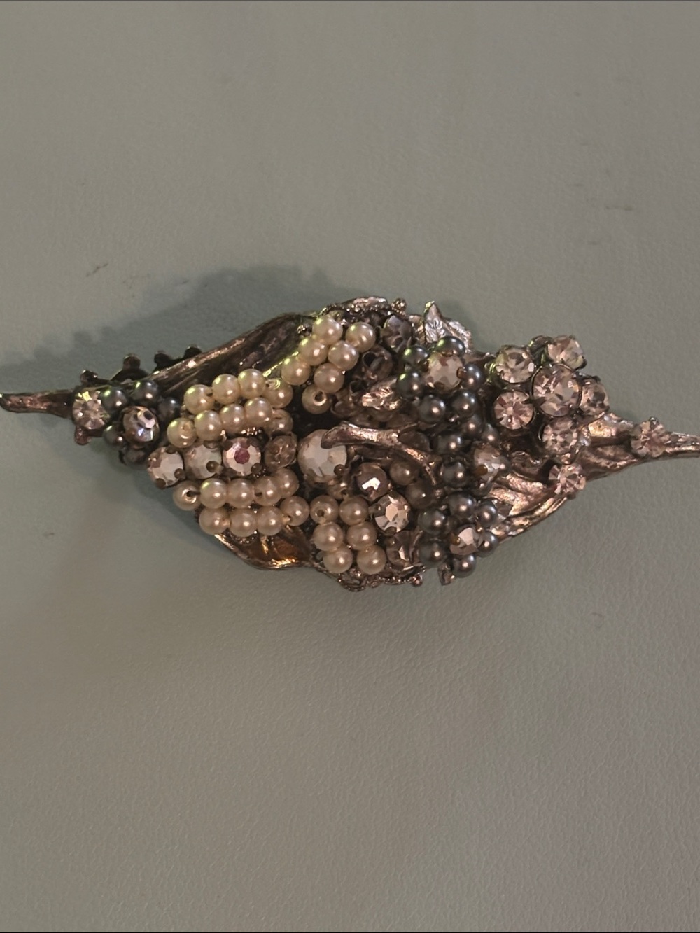 vintage Original by Robert beaded pearl and rhinestone floral tassel brooch pin